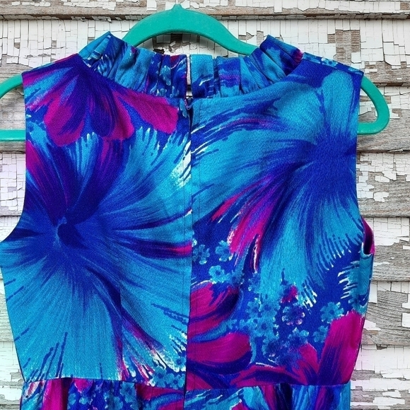 Vintage Made in Hawaii Honolulu Blue Purple Sleeveless dress - Picture 4 of 7